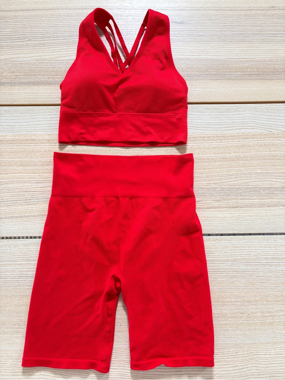 New Balance Set - Red Sports Bra & High-Waist Biker Shorts - M